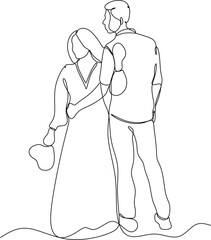Lineart of a man and woman walking together