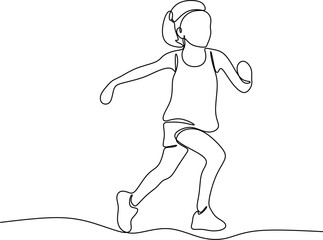 Linear continuous drawing of running girl