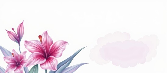 Fototapeta premium Delicate pink lilies with soft clouds in a serene background.