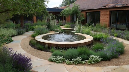 Obraz premium Circular Fountain Design In Garden Setting