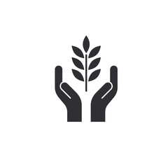 Nature. Open palms. Logo template. Environment. Harmony of man. Plant icon. Save nature. Attitude to nature. Leaf icon. Recycling power. Transportation of plants. Valuable cargo. Care nature. Tree