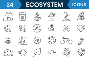 Ecosystem icon vector design. Ecology editable icons set.  Linear icon collection of Ecosystem and Ecology. Vector illustration.