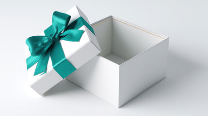 3D white gift box with the lid open and bright with colorful bow - a design element for different designs of the holiday: Christmas, Valentine's Day, New Year Holidays birthdays.
