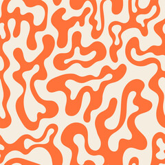 Seamless pattern with abstract silhouette organic shapes. Vector flat background in in retro 1970s style. Wavy liquid distorted shapes