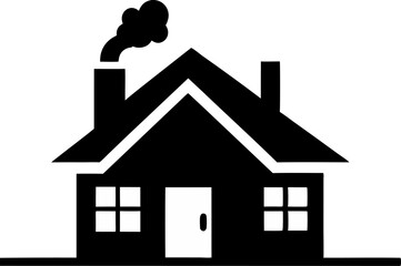 Home With Chimney Silhouette Vector Illustration Black And White