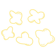 Hand-drawn cartoon popcorn shapes with rounded, irregular outlines. Suitable for food icons, doodle stickers, or kids’ illustrations.