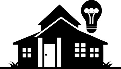 Home With Lightbulb Silhouette Vector Illustration
