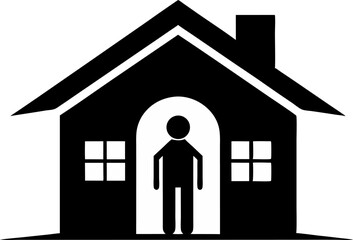 Home With Person Inside Silhouette Vector Illustration