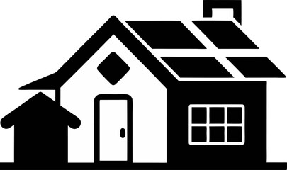 Home With Solar Panel Silhouette Vector Illustration