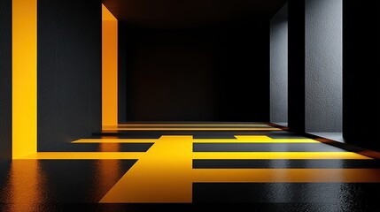 Dark room with bold yellow accents