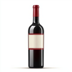 Glass bottle of red wine with a label isolated on white background
