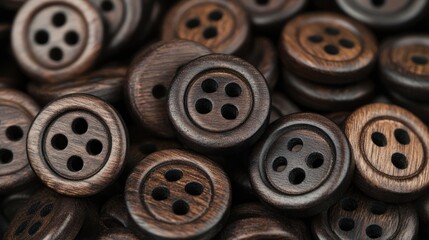 Fototapeta premium Close-up of many dark brown wooden buttons (2)