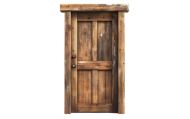 Old rustic wooden door with weathered texture isolated on transparent background.
