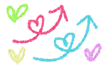 Whimsical Hand-Drawn Arrows and Hearts with Colorful Textured Brush Strokes