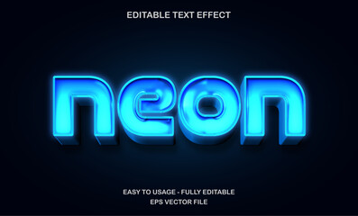 Editable text effect template blue neon light glossy style