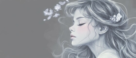 Fototapeta premium A serene portrait of a woman in soft tones.