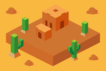 Old isometric vector illustration of an orange brick building with windows, perfect for urban architecture or city map design