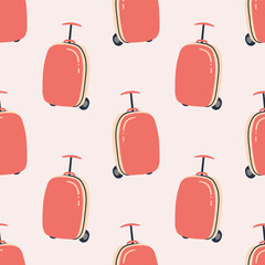 Seamless pattern of suitcases, bags, backpacks for travel in doodle style. Hand drawn luggage icons.