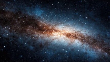 A breathtaking view of a vibrant galaxy, showcasing the enchanting spiral structure illuminated by countless stars, set against a deep cosmic backdrop of blue and orange.