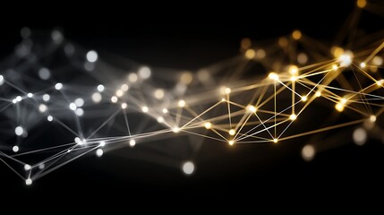 Network of Glowing Nodes and Lines on Black Background
