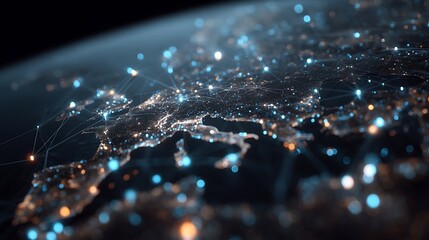 Network on Planet Earth with Glowing Lights