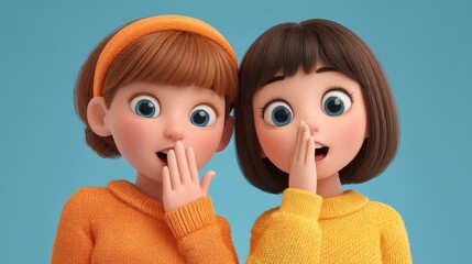 3D illustration of children learning and studying together