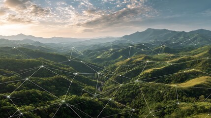 Network Over Green Mountain Range