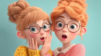 3D illustration of children learning and studying together