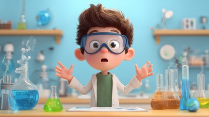 3D illustration of children learning and studying together