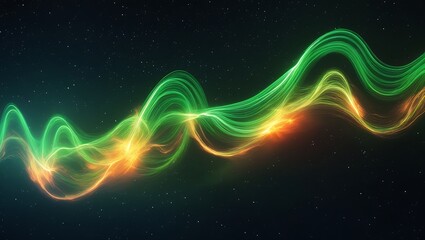 Green and yellow wavy light stream against starry background