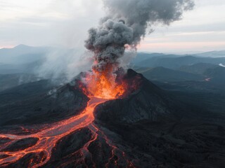 Volcano Eruption with Lava Flow and Ash Plume