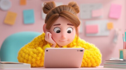 3D illustration of children learning and studying together