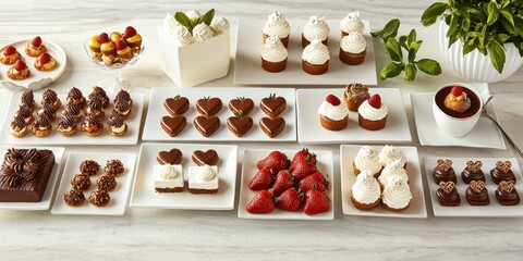 Assorted Delicious Desserts Displayed on Elegant White Plates
