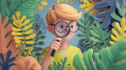 3D illustration of children learning and studying together