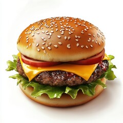 Juicy hamburger with crispy lettuce, melted cheese, and a sesame bun
