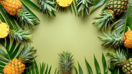 Fototapeta premium Fresh pineapple on a bright colorful background, tropical exotic fruit.
