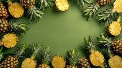 Fototapeta premium Fresh pineapple on a bright colorful background, tropical exotic fruit.