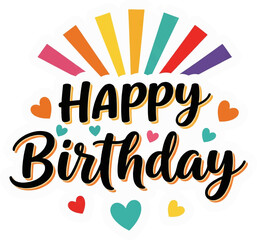 Obraz premium Happy Birthday, Rainbow, Stars, Confetti, Colorful, Celebration, Party, Greeting, Whimsical, Fun, Illustration, Digital Art, Sticker, Playful, Joyful.