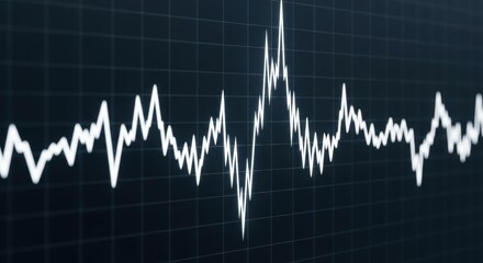 fluctuating white line graph on a black grid background, depicting financial market volatility and economic data trends