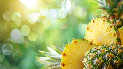 Fresh pineapple on a bright colorful background, tropical exotic fruit.
