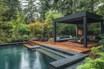 Modern outdoor patio with swimming pool