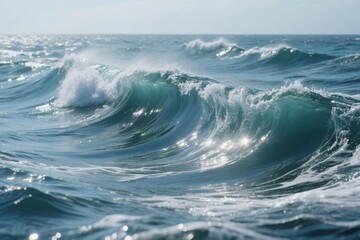 Naklejka premium Dynamic Ocean Wave Rolling Under Bright Sunlight