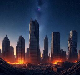 Destroyed Skyline at Night