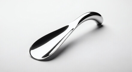 Obraz premium Closeup of a shiny metal spoon with a curved handle on white surface