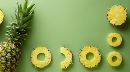 Fresh pineapple on a bright colorful background, tropical exotic fruit.