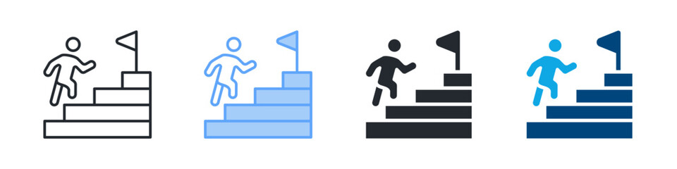 Steps Icon Set Multiple Style. Designed In Outline, Blue, Glyph, Dual Tone