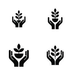 Obraz premium Four Black Icons Depicting Hands Protecting Growing Plants Some in Pots growth sprout
