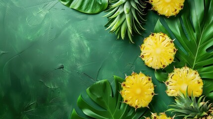 Fresh pineapple on a bright colorful background, tropical exotic fruit.