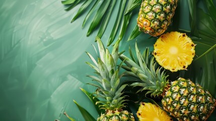 Fresh pineapple on a bright colorful background, tropical exotic fruit.