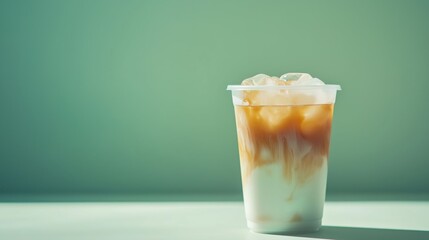 Refreshing iced latte in a clear glass on a light background, perfect summer drink.